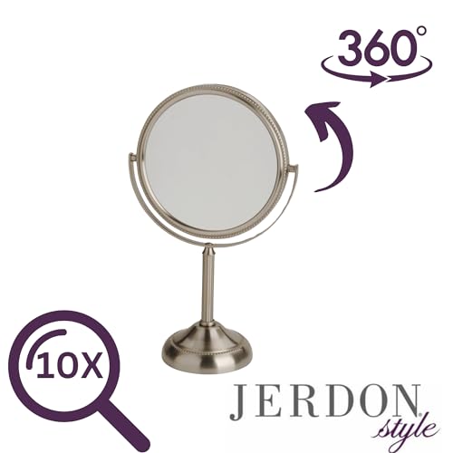 JERDON 6" Tabletop Makeup Mirror - 10X Magnification - Nickel - JP910NB - color: Nickel