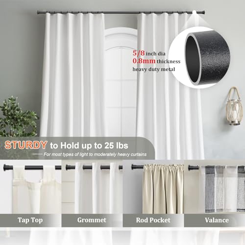 Black Curtain Rods for Windows 2 Pack - 5/8”Heavy Duty Stainless Steel Drapery Rod for Kitchen Bedroom Living Room Bathroom Outdoor Patio,28-76 inch Adjustable Curtain Pole with Modern Flat End - color: Matte Black, size: 28-76" (2 Pack)