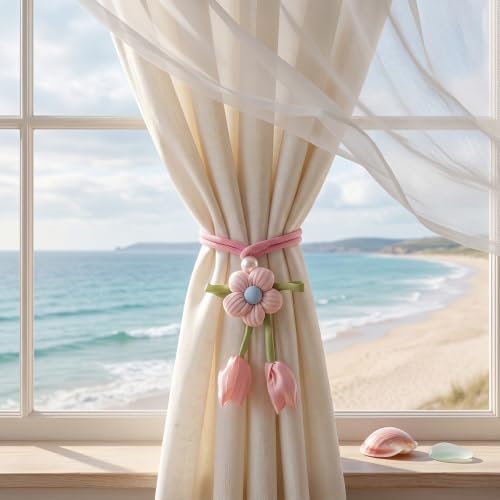 Floral Curtain Tiebacks, 4 Pack Adjustable Curtain Holdbacks, Blush Pink - color: Blush Pink