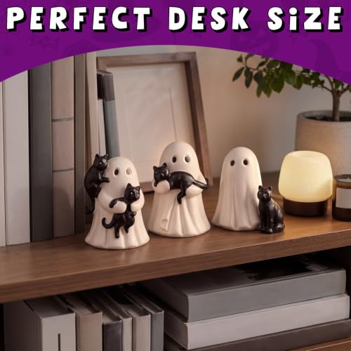 Leinuosen 3 Pcs Halloween Ghost Figurines Black Cat Ornaments Table Decor - style: Cat