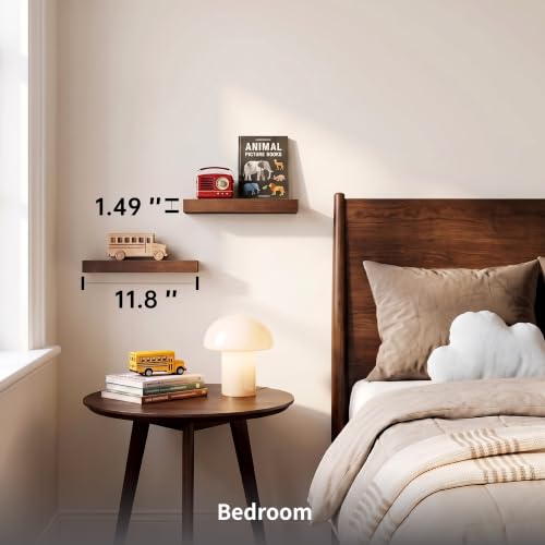 Walnut Floating Shelves for Wall, 12 Inch, Set of 2, Wood Shelf - color: Walnut, size: 11.8''