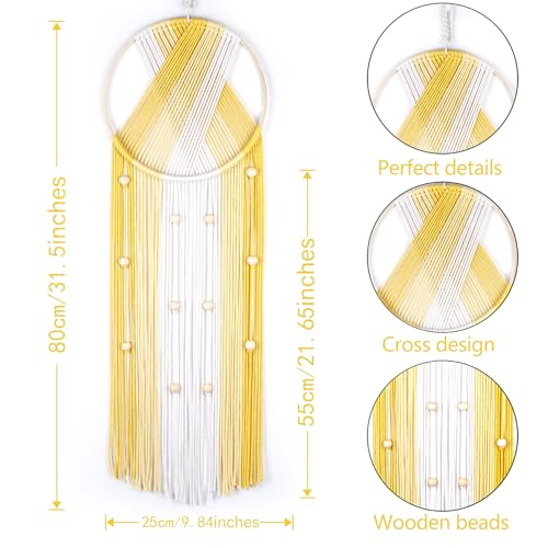 LB Boho Macrame Wall Hanging, Handmade Woven Cotton Wall Decor Tapestry - color: Yellow