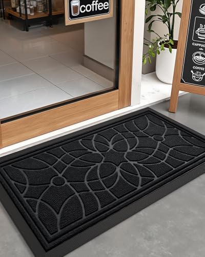 DEXI Front Door Mat Outside Entrance 24x47, Heavy Duty Non Slip, Black - color: Black, size: 24" X 47" (Rectangular)