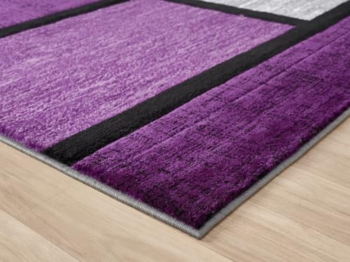 Modern 5x7 Purple Geometric Living Room Rug - Area Rugs for Living Room Dining & Bedroom - Hand Carved Runner Carpet - Durable Polyester - Non-Fade Stain-Resistant - Turkish Made - color: Purple, size: 5' x 7' (Rectangular)