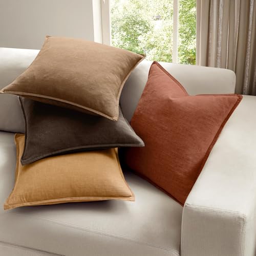 MIULEE Orange Boho Linen Decorative Pillow Covers 18x18 Inch Pack of 4 - color: Orange, size: 18" x 18" (Pack of 4)