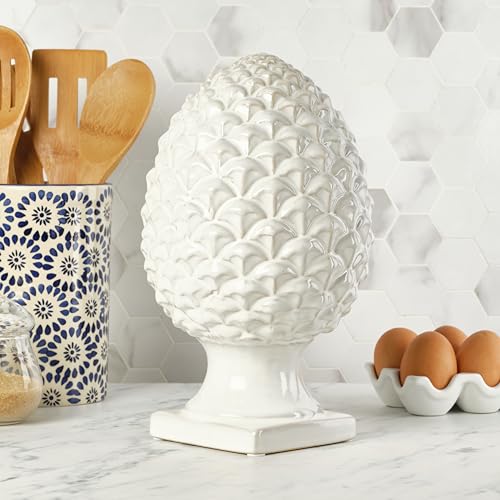 Elements 6.54x6.54x10.94 Inch White Ceramic Pinecone Figurine Durable Design for Everyday Use in Home Kitchen Dining and Entertaining Settings