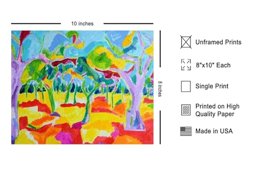 Monem Art Mediterranean Olive Grove Print - Colorful Fauvist Landscape Poster - Wall Decor for Living Room, Bedroom or Office - 8x10 Unframed Wall Art by Tamara Jare - color: Style-03, size: 8"L x 10"W
