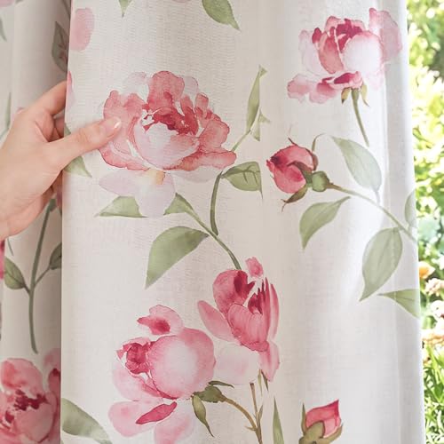 jinchan Pink Floral Blackout Curtains 84 Inch Vintage Rod Pocket 2 Panels - color: Rose, size: 52"W x 84"L (Pack of 2)