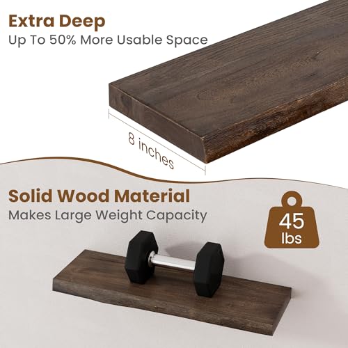 Floating Shelves for Wall, Solid Elm Wood Shelves, 24in Set of 2, Walnut - color: Walnut, size: Live Edge, 24inch, 2Packs