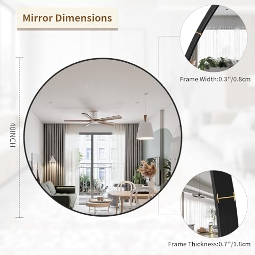 BEAUTYPEAK 40 Inch Round Mirror, Metal Frame Circle Mirror, Black - color: Black, size: 40"L x 40"W