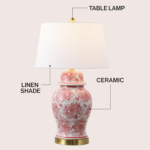 JONATHAN Y Ellis Chinoiserie Ginger Jar Table Lamp 29.5", Red/White - color: Red/White