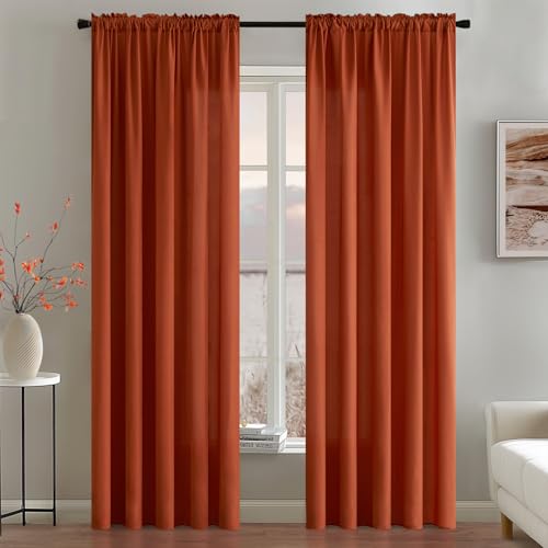 MIULEE Burnt Orange Fall Semi Sheer Privacy Curtains 2 Panels 52W x 72L - color: Burnt Orange, size: 52"W x 72"L (Pack of 2)
