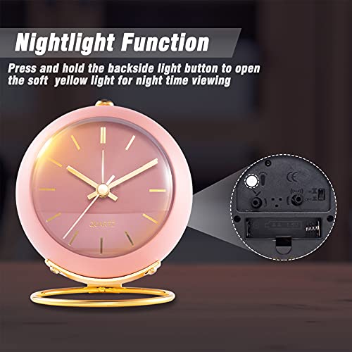 AYRELY® Battery Operated Analog Desk Alarm Clock with Light, Table Clock - color: Pink