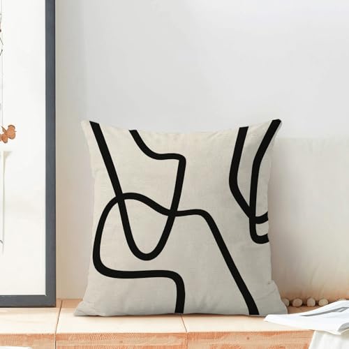 Boho Abstract Black Beige Art Line Pillow Covers 16x16 Set of 2 - color: Black Art Line-q, size: 16" x 16" (Pack of 2)