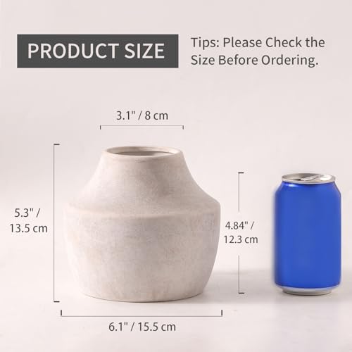 Mitt&Ditt Ceramic Flower Vase, 5.3 inch Off-White Farmhouse Rustic Vase, Handcrafted Weathered Pottery Vases, Small Flower Terracotta Vases for Home Decor, Living Room, Table, Shelf - color: B-5.3"h-antique