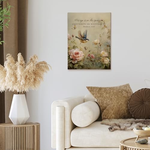 XINCEYWJ Vintage Christian Bird Floral Wall Art Decor, Religious Bible Verse Canvas Art Prints Framed, Floral Bird Scripture Pictures Wall Decorations for Home Bedroom Living Room Church, 11x14 Inches - color: spring bird