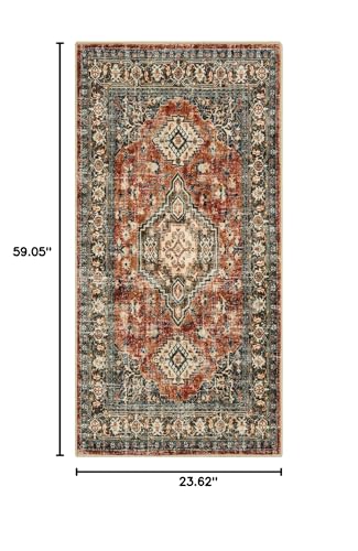 Lahome Oriental Kitchen Runner Rug Non Slip, 2x5 Washable Hallway Runner - color: Brick Red, size: 2' x 5' (Runner)