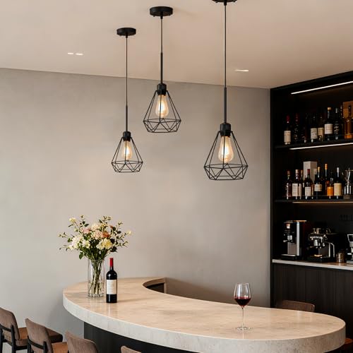 Maliralt Pendant Light Hanging Lights Fixture - Adjustable Hanging Lamps with Black Metal Diamond Shade for Kitchen Island, Dining Room Over Table, Breakfast Corner, Farmhouse Home Decor - 1 Pack - size: 7.18Inch-1Pack-Diamond Shade