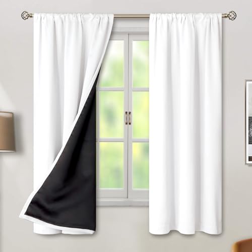 BGment 100% Blackout Curtains for Bedroom with Insulated Liner, Pure White - color: Pure White, size: 38"W x 63"L (Pack of 2)