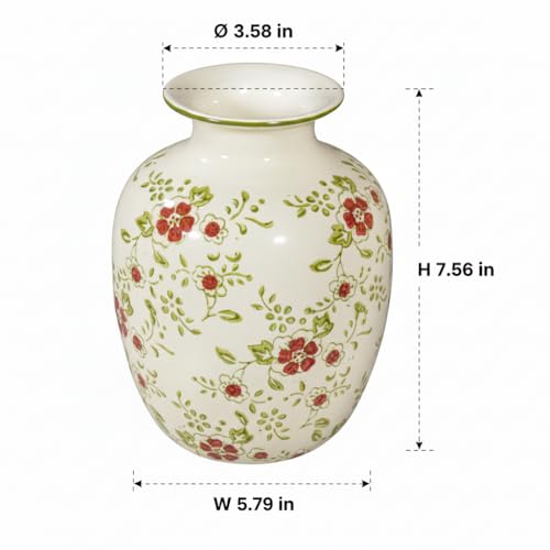 Green and White Floral Vase for Flower, 7 Inch Vintage Ceramic Vase for Home Decor, Office Table, Bedroom, Vintage Shelf, Windowsill, Nightstand Decor - color: Green and White