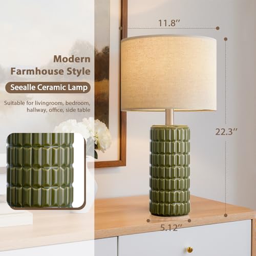 Seealle 23" Modern Ceramic Table Lamps Set of 2, Lamps for Bedroom, Green - color: Green