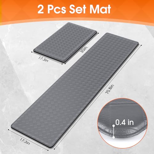 TranquilRelax Kitchen Mats, Cushioned Mats with Extra-Long Runner, Grey - color: Grey, size: 2-Piece | 30"+71" | Standard