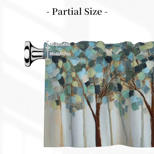 Tree Curtain Valance Short Rod Pocket Window Treatment for Living Room Bedroom Kitchen Bathroom 1 Panel 54" W x 18" L - color: Tree