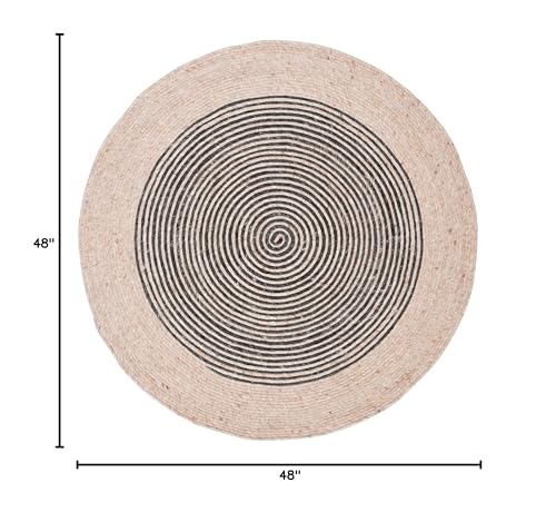 SAFAVIEH Braided Round Rug 4', Wool Beige & Black BRD904B - color: Beige/Black, size: 4' (Round)