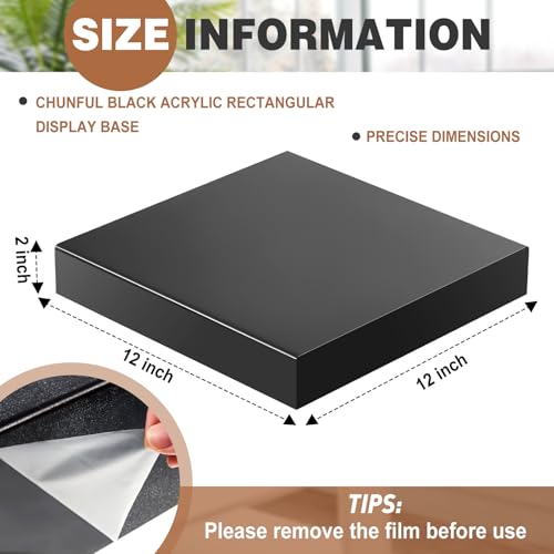 Chunful Black Acrylic Display Box Riser, 12"L x 12"W x 2"H Pedestal Stand - size: 12" W X 12 " D X 2 " H