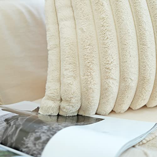 JOJUSIS Faux Fur Plush Throw Pillow Covers, Beige, 20 x 20-Inch - color: Beige, size: 20" x 20" (Pack of 2)