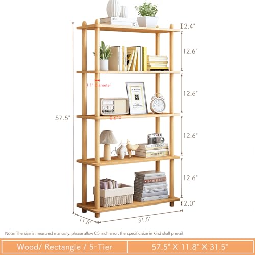 IOTXY 5-Tier Wooden Shelf Bookcase, Freestanding Open Bookshelf, Oak - color: Oak, size: 5-Tier