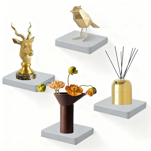 Small Floating Shelves for Wall Set of 4, 6 Inch Square Shelves,Grey - color: Grey, size: 6 Inch-4 Pcs