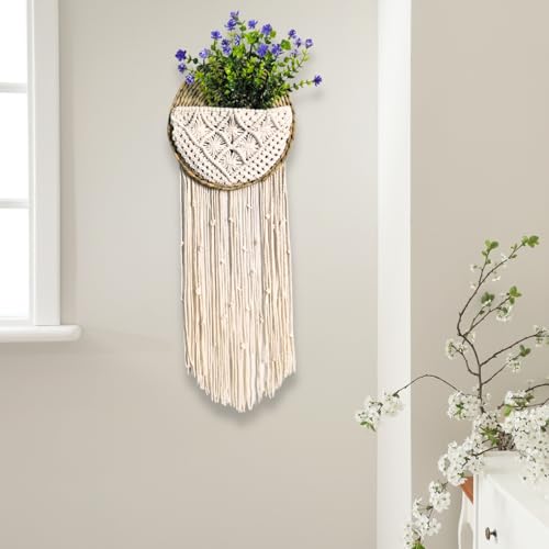 Macrame Wall Basket with Purple Eucalyptus Camellia, Macrame Plant Hanger, Hanging Planter Basket Holder, Boho Wall Decor, Garden Balcony Flower Holder, Home Decor Gift, 10" 31", Cotton Cord