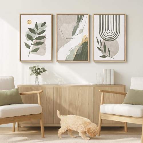 Large Framed Boho Sage Green Abstract Wall Art for Living Room, 16x24 Inch - color: Green Gold, size: 24" H x 16" W x 3Pcs