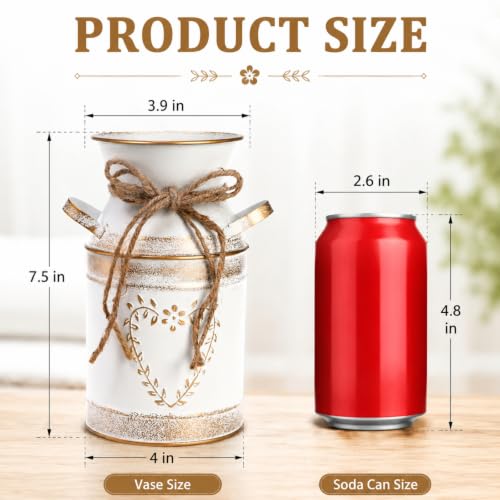 Hacaroa 2 Pack Metal Milk Can Rustic Galvanized Vase, 7.5 Inch Shabby Chic Can Jug with Handle, Primitive Decorative Flower Vase Mini Pitcher for Home, Living Room, Kitchen, Farmhouse Decoration