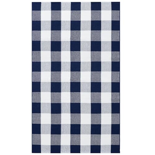 KILOCOCO Buffalo Plaid Checkered Rug 3x5 ft Blue and White Front Door Rug - color: Blue and White, size: 3' x 5' (Rectangular)