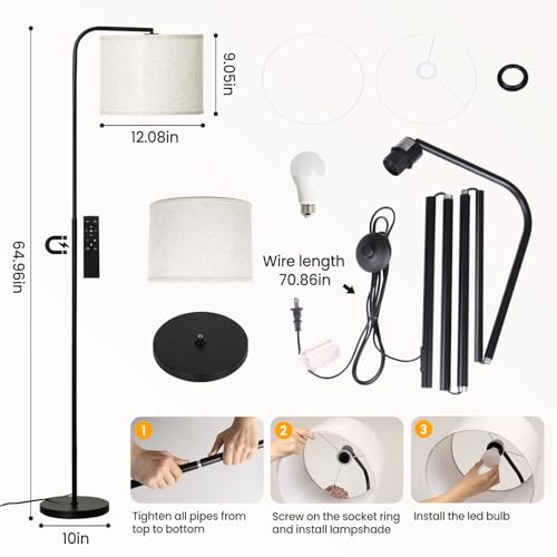 Arc Floor Lamp with Remote and Dimmable Black Floor lamps for Living Room - color: Black