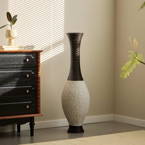 39-Inch Tall Floor Vase, Two-Tone Artificial Rattan Decorative Standing Vase, Statement Piece for Living Room, Bedroom, Entryway