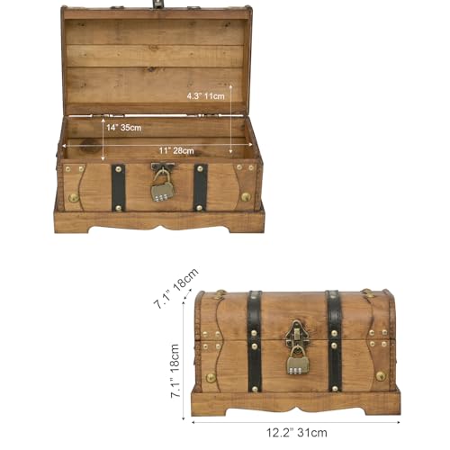 Vintage Wooden Treasure Chest Decorative Box with Lock - 12", Brown - color: Brown, size: 12.2" x 7.1" x 7.1"