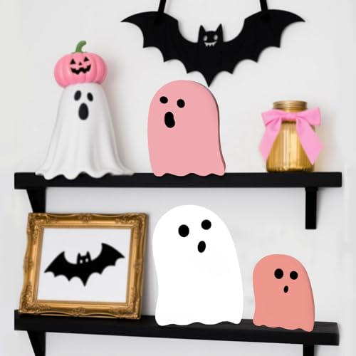 Halloween Wooden Decorations - Cute Ghost Decor Indoor Table Home Office - style: Pink Ghost
