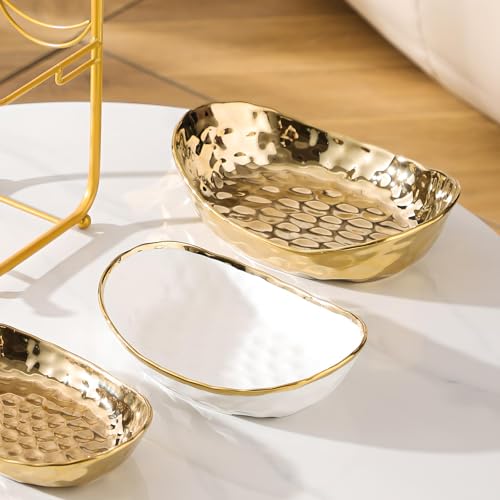 XUDREZ 3 Tier Fruit Bowl with Metal Stand for Kitchen Counter, Ceramic White Gold Silver, Tiered Fruit Basket for Nuts, Snacks, Bread, Candy Storage (Silver) - color: Silver
