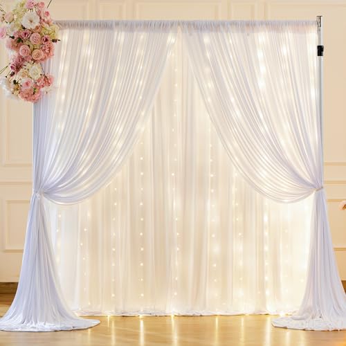20 x 10ft White Backdrop Curtains with Lights String for Party - color: White, size: W5' x H10'(4 panels)