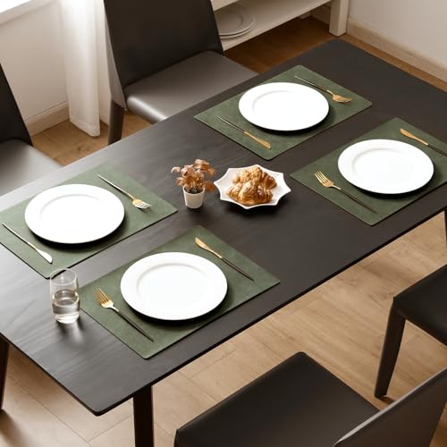 MOSAYT Vinyl Faux Leather Placemats, Set of 6, Olive Green - color: Olive Green