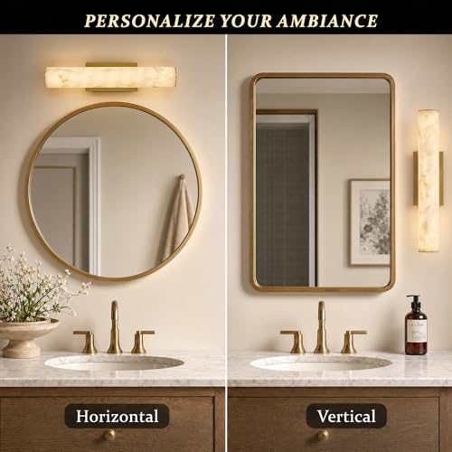 Alabaster Wall Sconce, 20in Linear Gold Brass Wall Sconces, Luxury Marble Look Bathroom Vanity Light, 3000K Dimmable Hardwired Wall Lamp for Living Room Bedroom Hallway, 1 Pack, Faux Alabaster - color: Gold-20in-1pcs