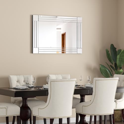40" x 28" Decorative Wall Mirror, Large Silver Rectangle Bathroom Mirror - color: Silver5, size: 40"L x 28"W