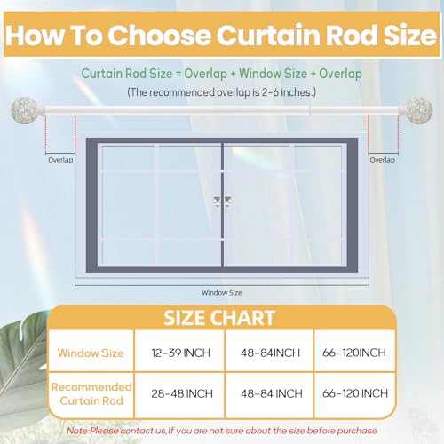 Whtie Curtain Rod 48-84 Inch Heavy Duty Branch Leaf Finial - color: Weather White, size: 48-84"