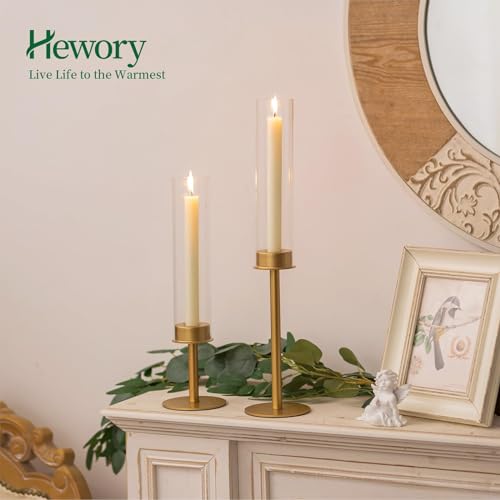 Hewory Gold Candlestick Holders: 3PCS Glass Hurricane with Brass Base - color: Matte Gold, size: 3pcs
