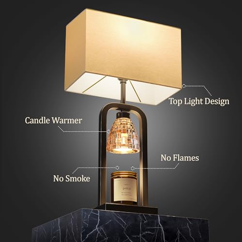 PoKat Electric Candle Warmer Lamps Gold, Lamp Candle Warmers with Timer Dimmer, Wax Light Warming Table Lamps Set of 2 for Jar Candles, Modern Bedside Lamp for Home Decor Living Room, Bulb Included - color: Set of 1 - Black