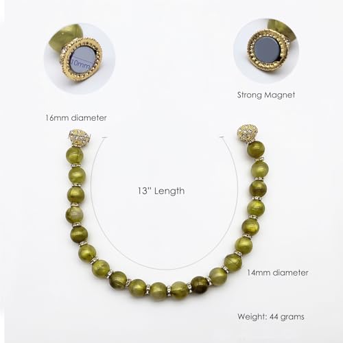 Magnetic Curtain Tiebacks, 2 Pcs Beaded Curtain Holdbacks for Window Curtain Panels, Drapes, Home Décor, 13 Inches (Olive Green) - color: Olive Green