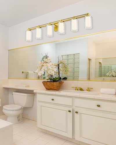 HWH Bathroom Vanity Light Fixtures 6-Light, Brushed Gold, 5HLT63B-6W-LED BG - color: Brushed Gold + LED, size: 6 Lights